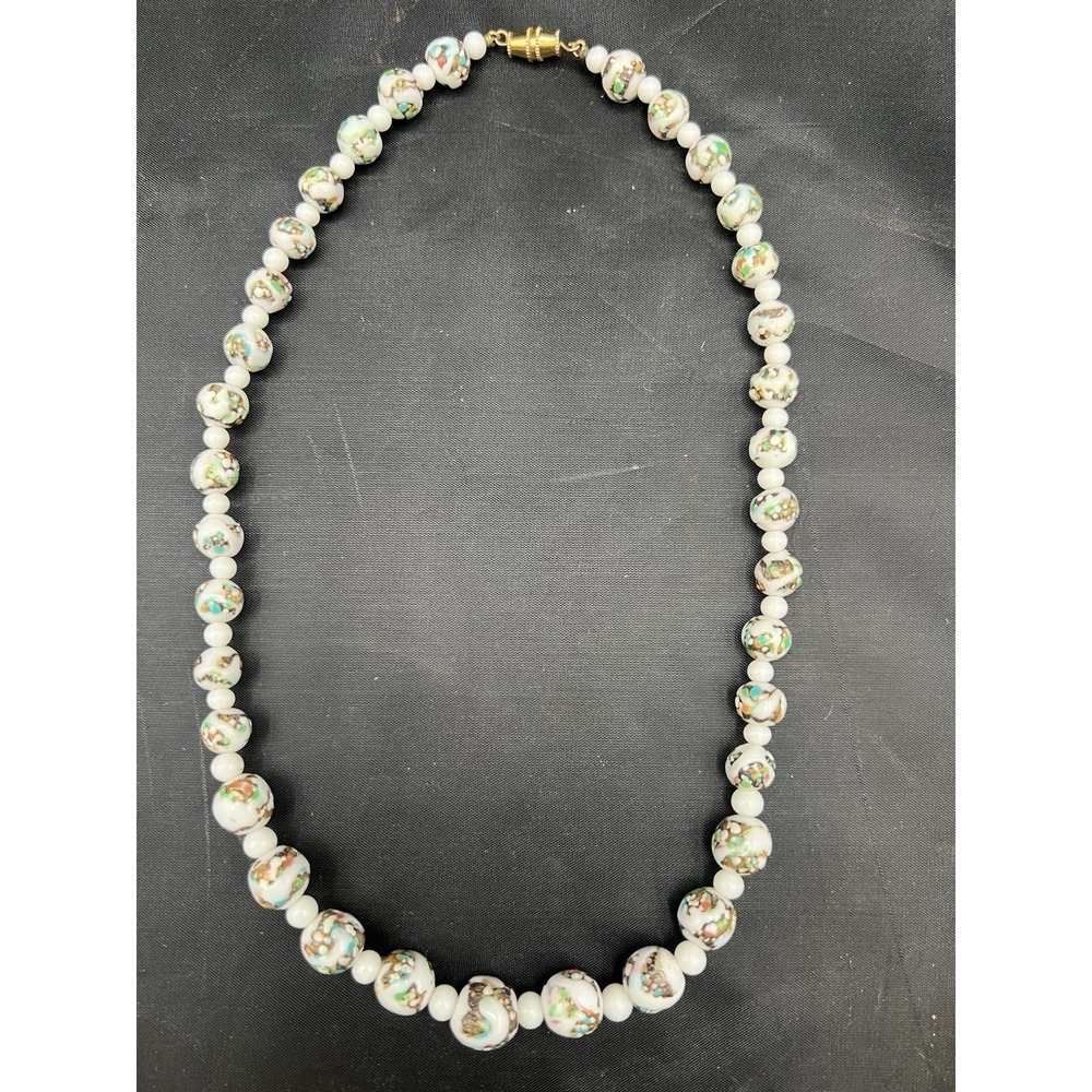 Rare Vintage Art Deco Venetian Glass Murano Wedding Cake Necklace 18" Beautiful